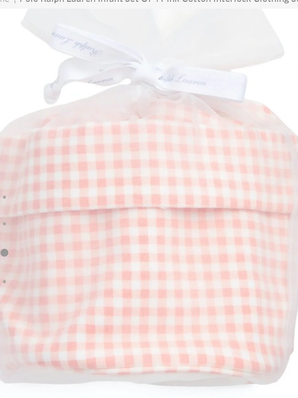 Ralph Lauren Pink Gingham Baby One-Piece with Hat & Bandana Set